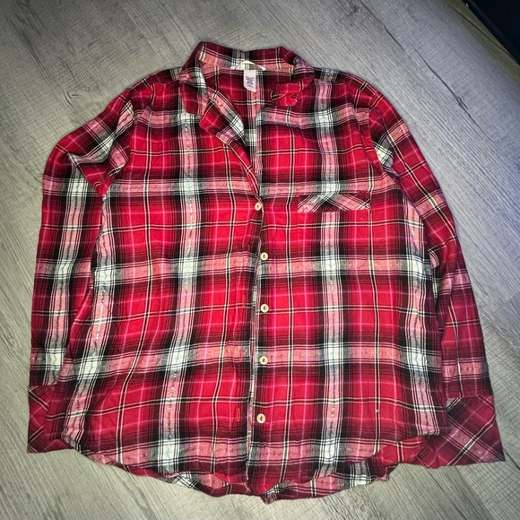 Victoria's Secret Tops - Victorias Secret Womens Red Plaid Flannel Sparkle Long Sleeve Blouse Shirt M